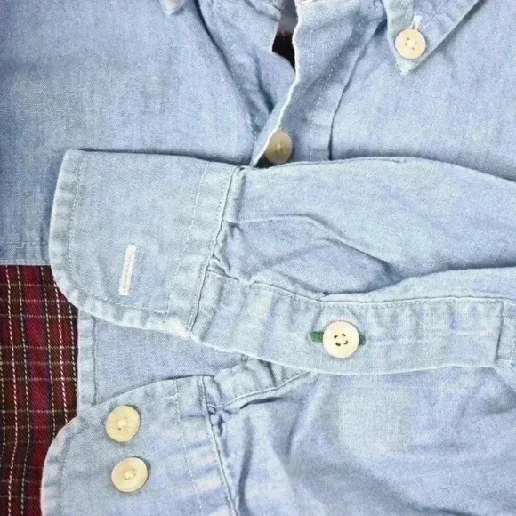 90s TOMMY HILFIGER JEANS Blue Cotton Chambray  Patchwork Oversized Shirt Medium - Picture 7 of 9